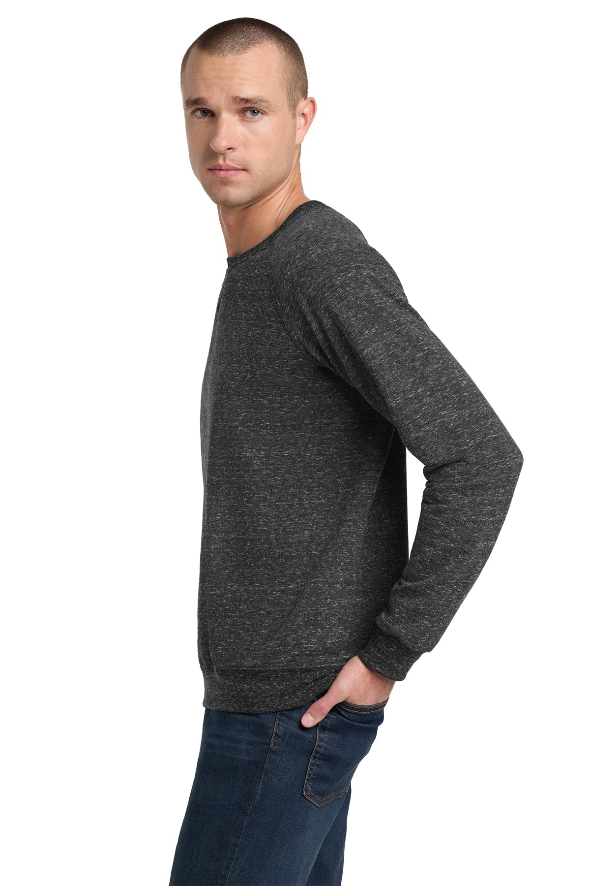 Jerzees Snow Heather French Terry Raglan Crew 91M Black Ink [Sherpa LLC]