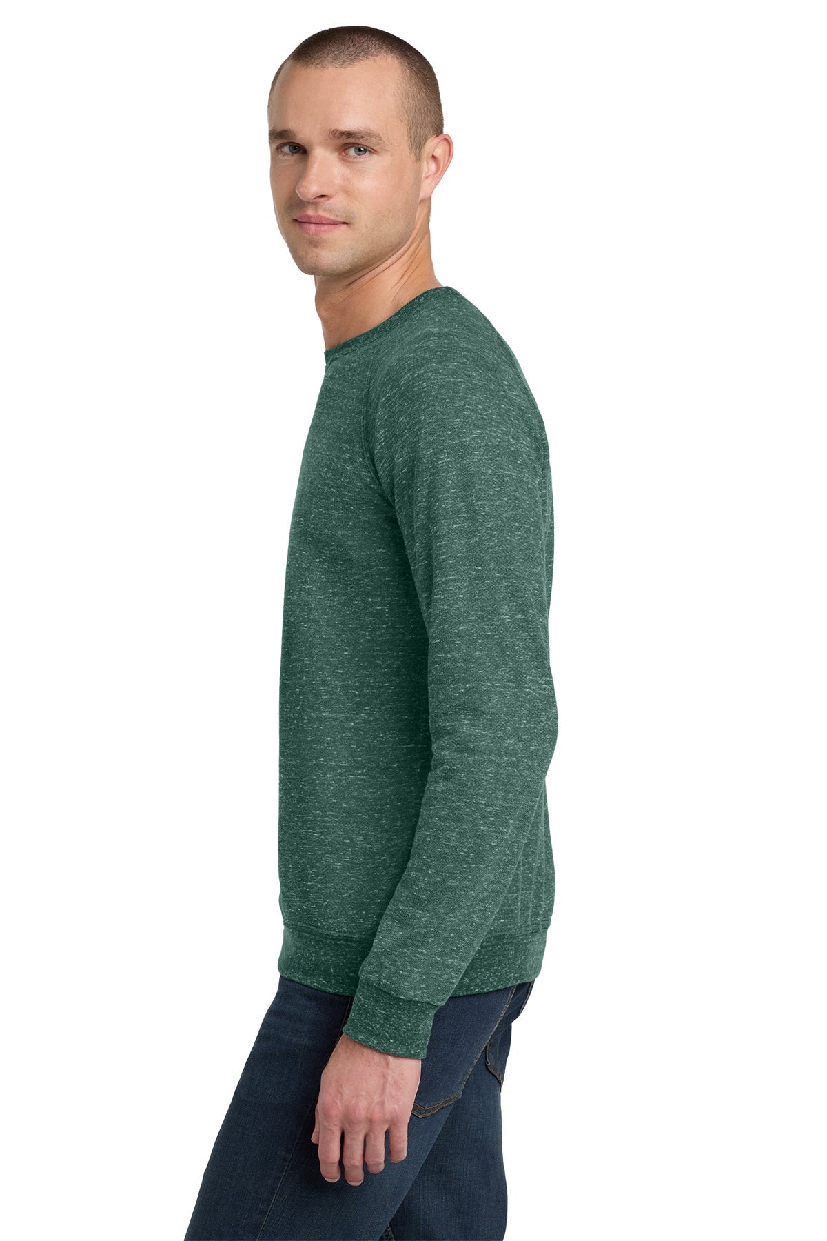 Jerzees Snow Heather French Terry Raglan Crew 91M Forest Green