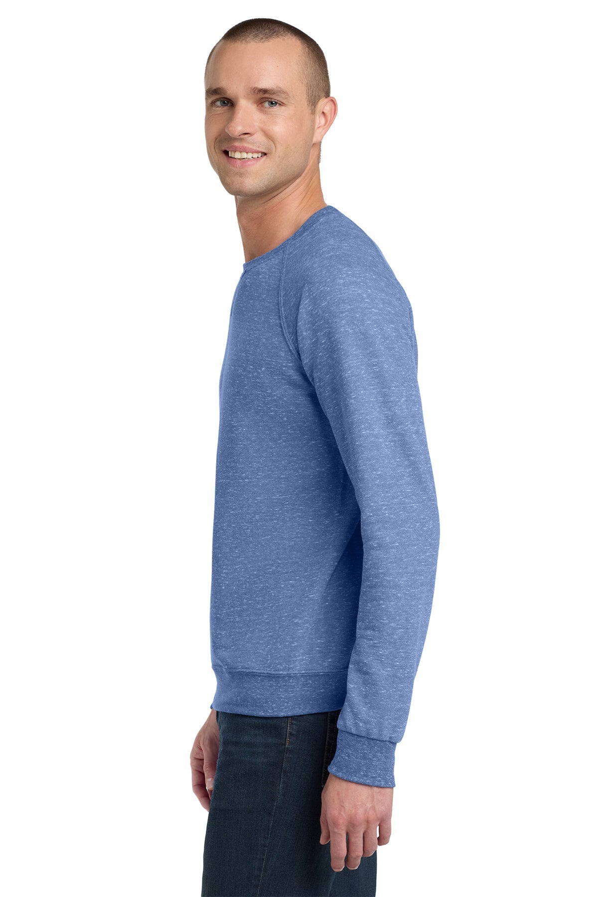 Jerzees Snow Heather French Terry Raglan Crew 91M Royal