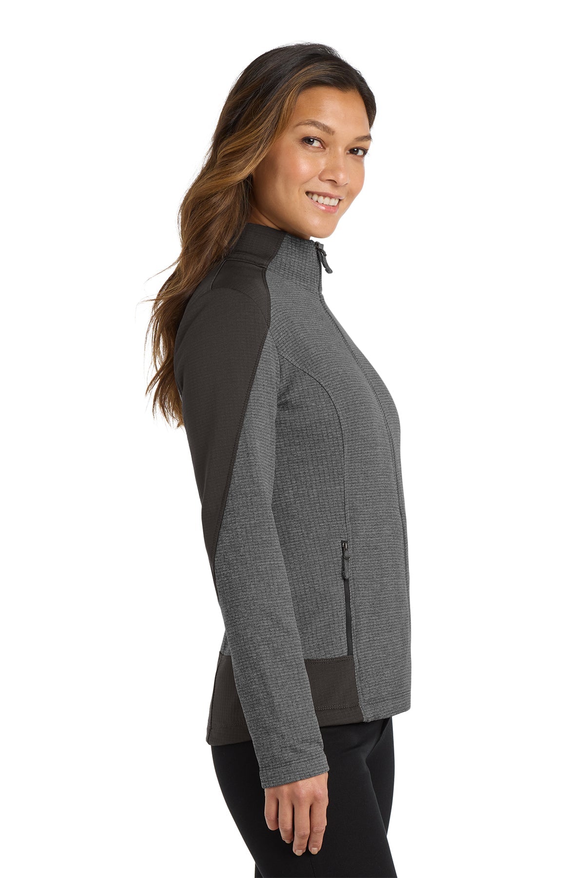 Port Authority Women's Grid Fleece Custom Jackets, Grey Smoke Heather/ Grey Smoke