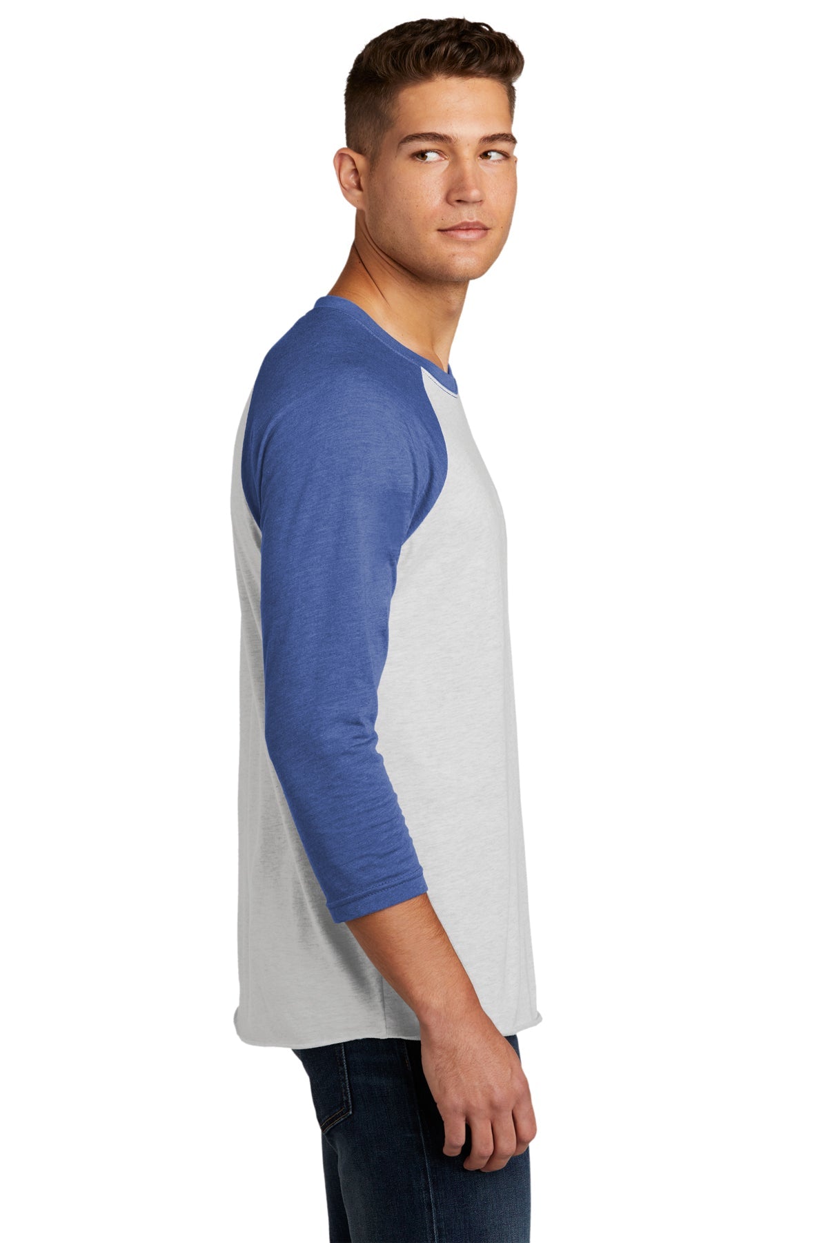 Next Level 3/4-Sleeve Custom Raglan Tee's, Vintage Royal/ Heather White [Vision Electric and Systems]