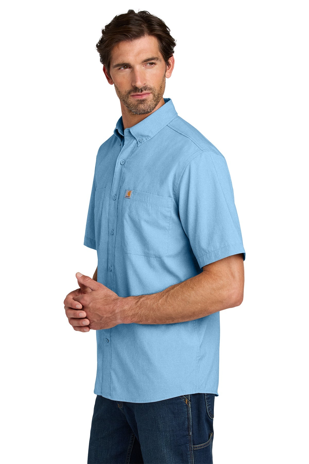 Carhartt Force Sun Defender Short Sleeve Custom Shirts, Fresh Water Blue