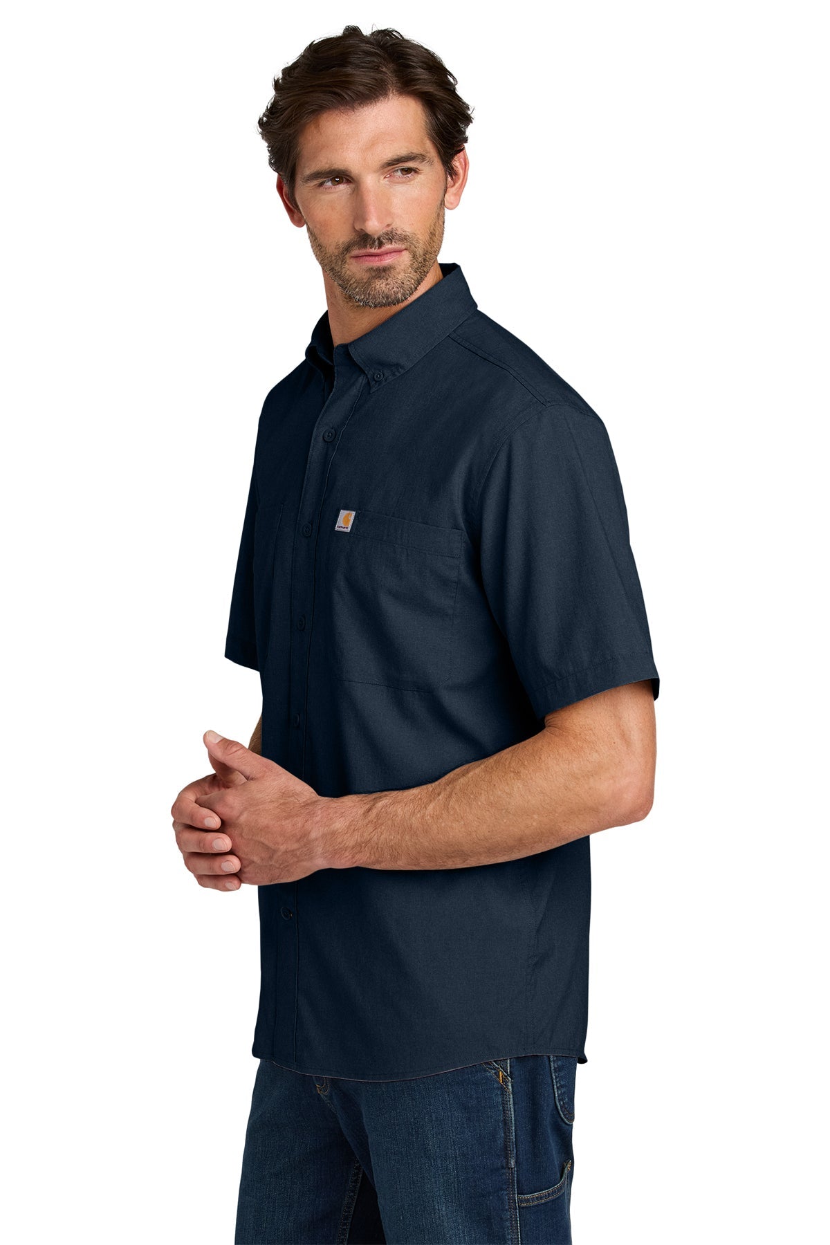 Carhartt Force Sun Defender Short Sleeve Custom Shirts, Navy