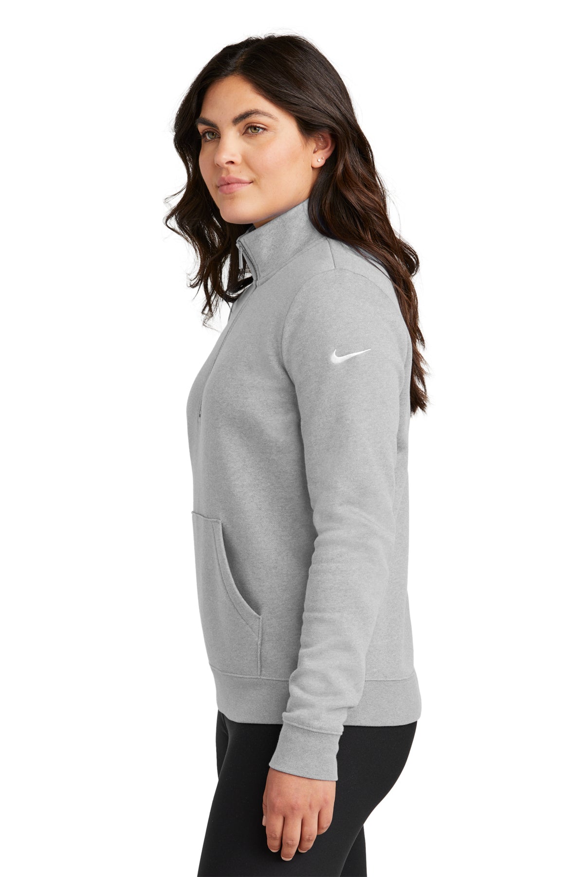 Nike Ladies Club Fleece Custom Quarter-Zips, Dark Grey Heather [Olive Crest]