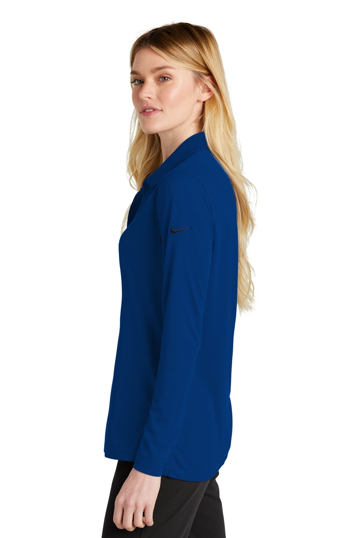 Nike Ladies Dri-FIT Micro Pique Long Sleeve Custom Polos, Gym Blue [TW Constructors]