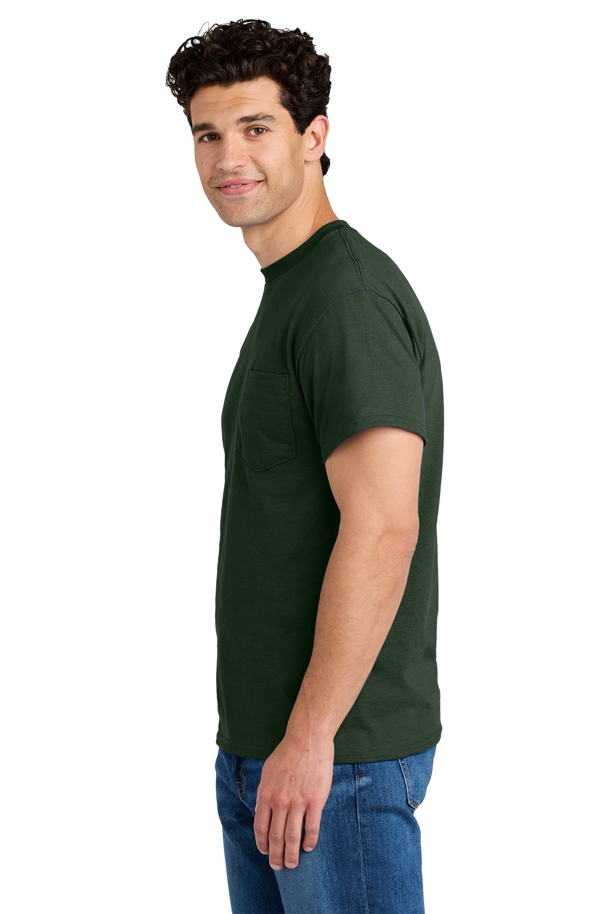 gildan dryblend cotton poly pocket t shirt 8300 forest green