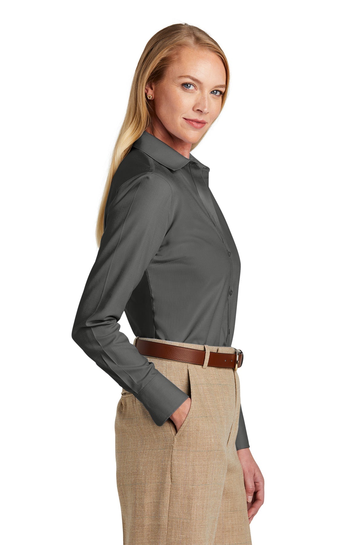 Brooks Brothers Womens Wrinkle-Free Stretch Nailhead Shirt, Deep Black [Fire Solutions]