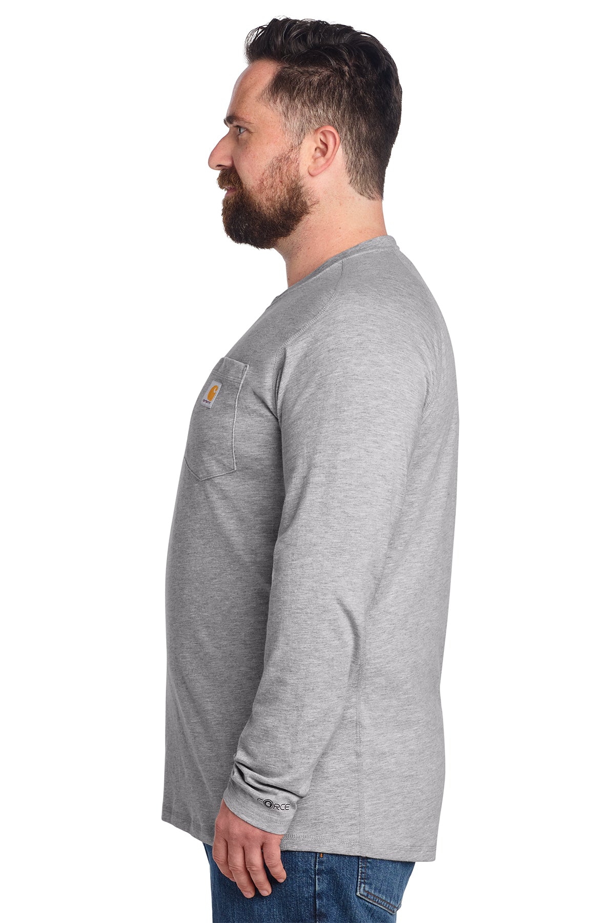 Carhartt Force Long Sleeve Pocket Custom T-Shirts, Heather Grey
