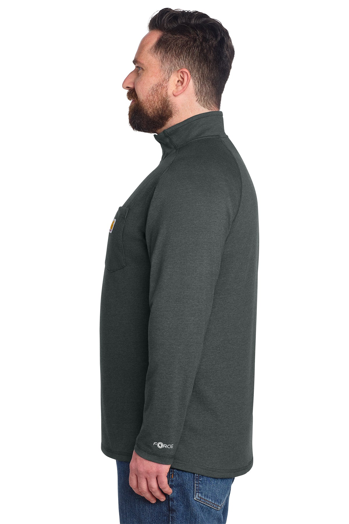 Carhartt Force Quarter-Zip Custom Long Sleeve T-Shirts, Carbon Heather