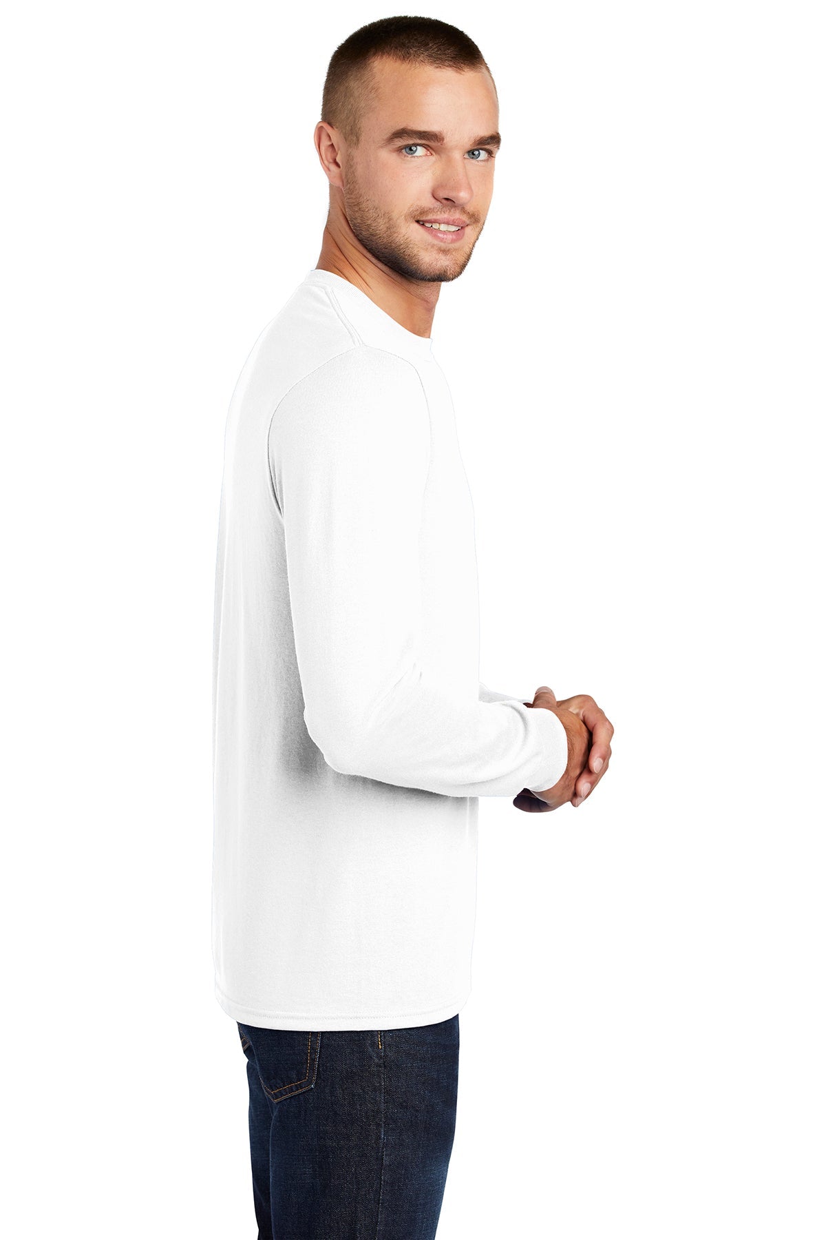 Port & Company Long Sleeve Branded Core Blend Tee's, White [Claritas Rx]