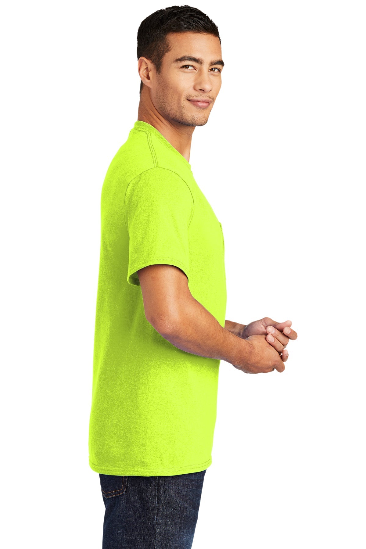 Port & Company Tall Core Blend Customized Pocket Tee's, Safety Green [Fire Solutions]