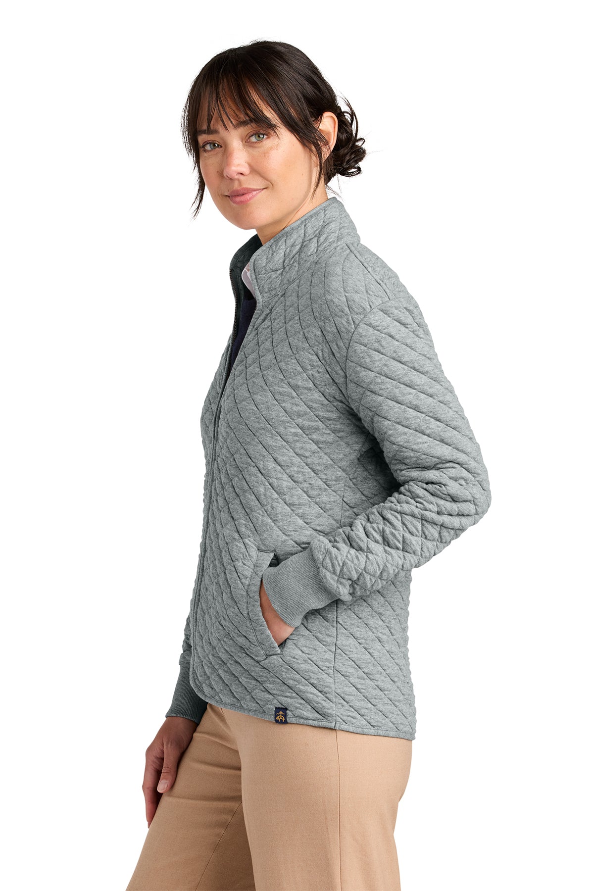 Brooks Brothers Womens Diamond Quilt Custom Full-Zips, Light Shadow Grey Heather