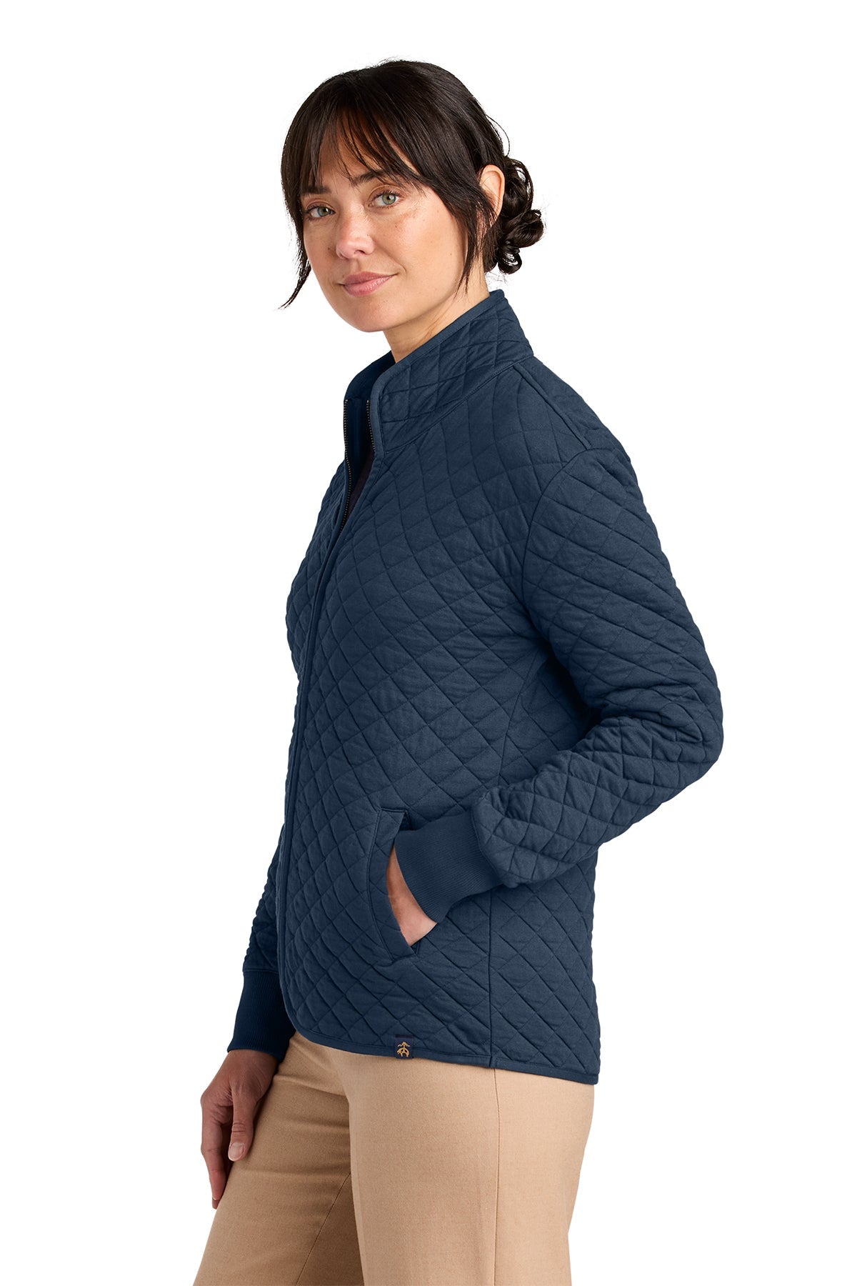Brooks Brothers Womens Diamond Quilt Custom Full-Zips, Navy Blazer