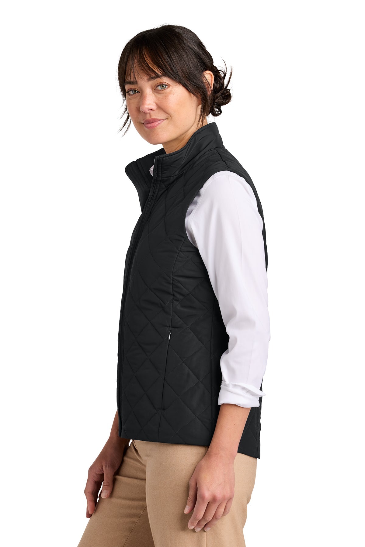 Brooks Brothers Womens Quilted Custom Vests, Deep Black