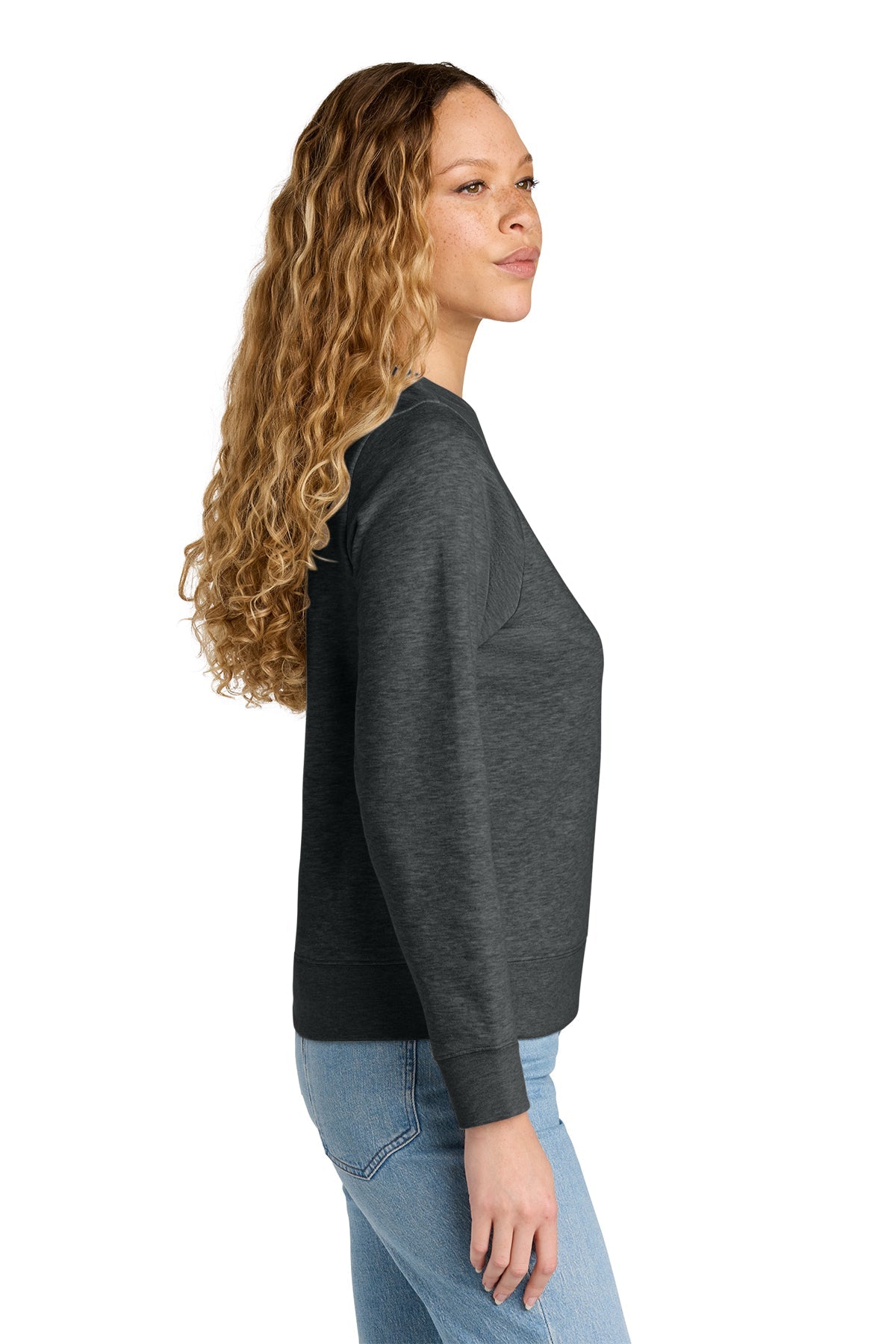District Womens V.I.T. Custom Fleece Crews, Heathered Charcoal