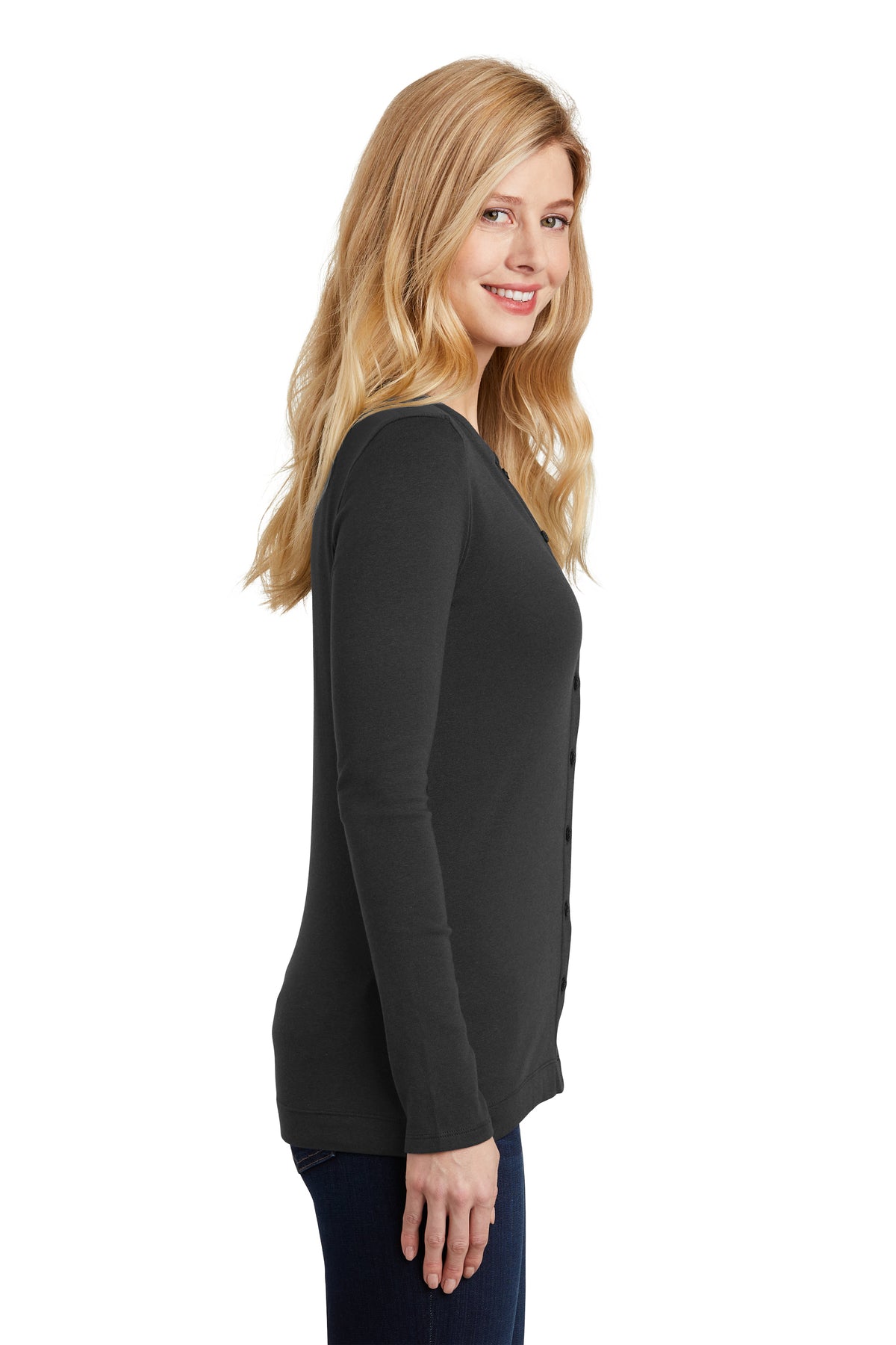 Port Authority Ladies Concept Stretch Branded Button-Front Cardigans, Black [Olive Crest]
