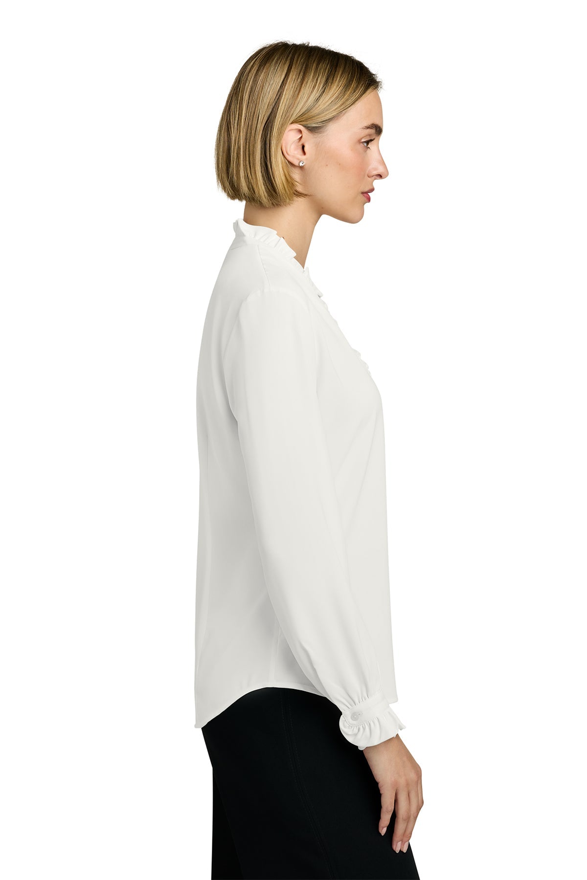 Brooks Brothers Womens Long Sleeve Ruffle Collar Custom Blouse, White [Kizen]