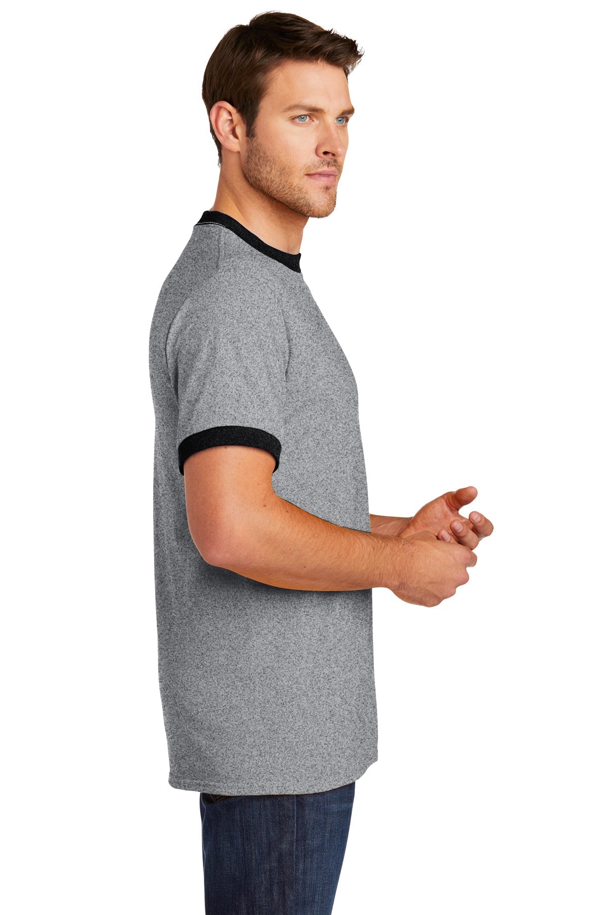 Port & Company Core Cotton Custom Ringer Tee's, Athletic Heather/ Jet Black [Glazing Solutions]
