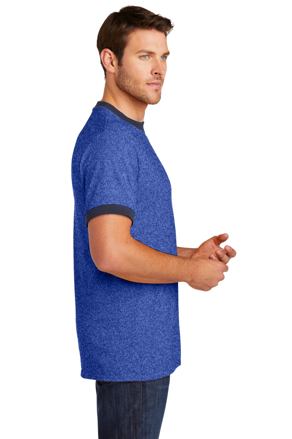 Port & Company Core Cotton Customized Ringer Tee's, Heather Royal/ Navy [Mechanical Solutions]