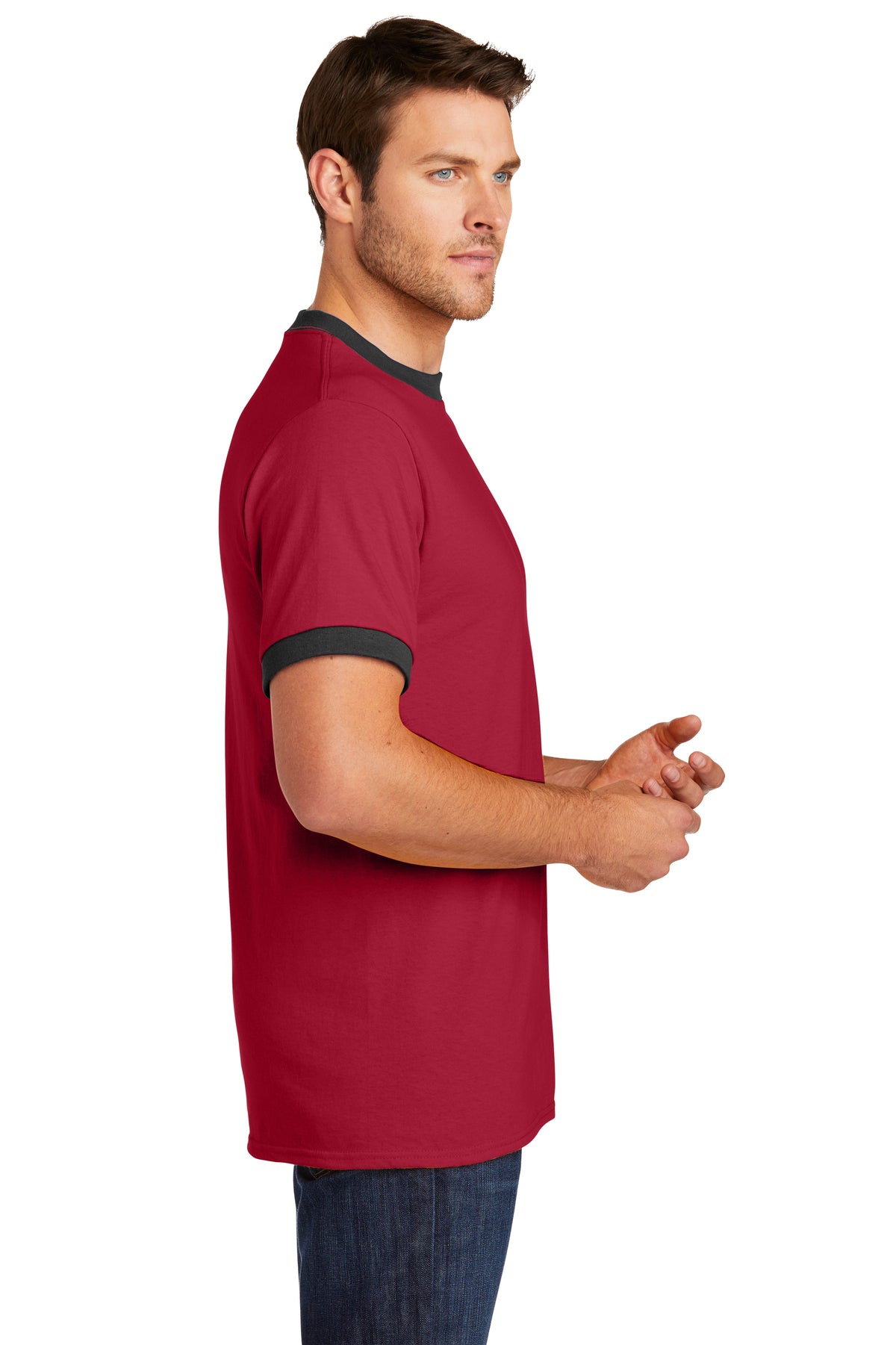 Port & Company Core Cotton Branded Ringer Tee's, Red/ Jet Black [Fire Solutions]