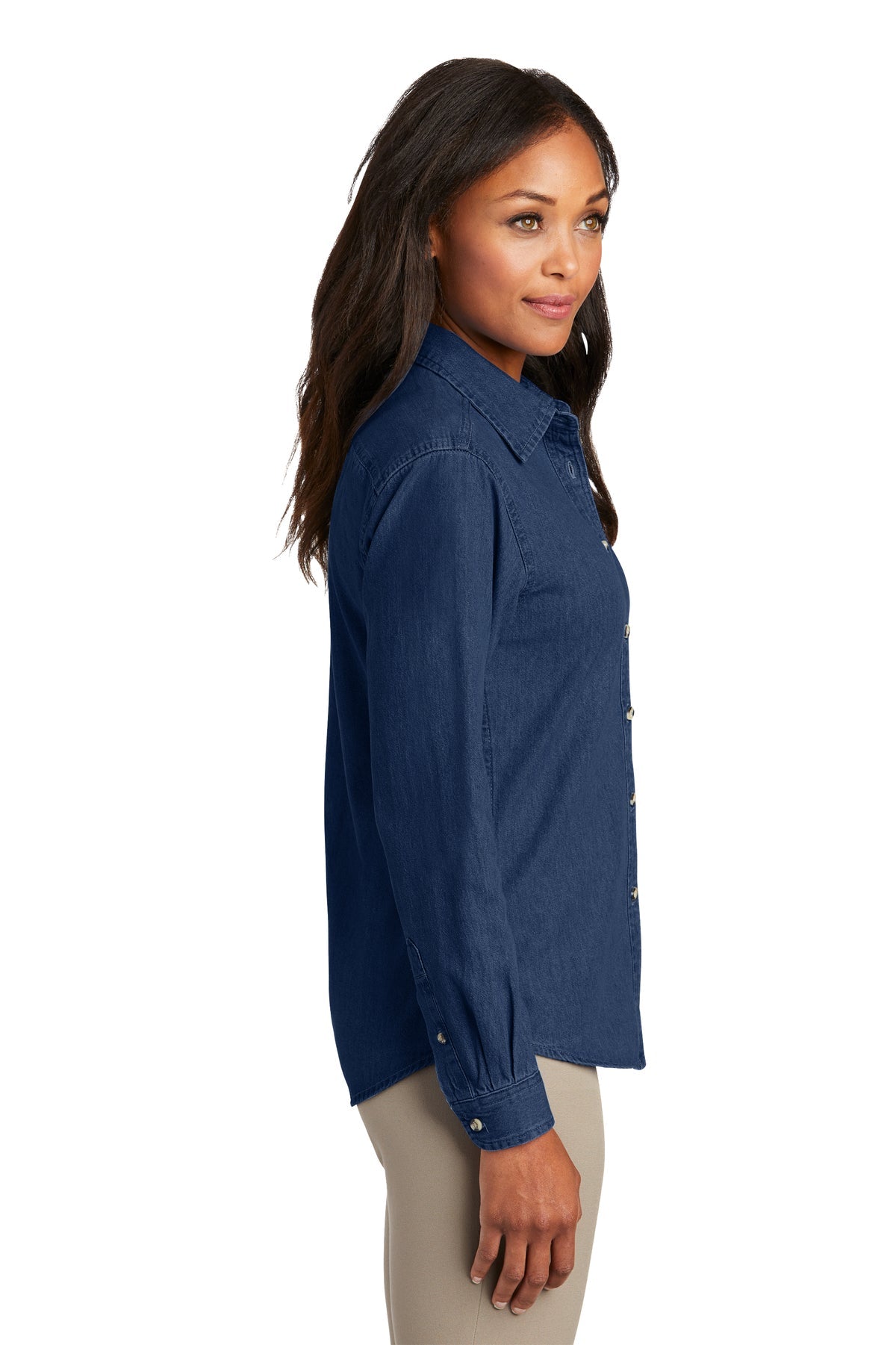 Port & Company Ladies Long Sleeve Custom Denim Shirts, Ink Blue [Mechanical Solutions]
