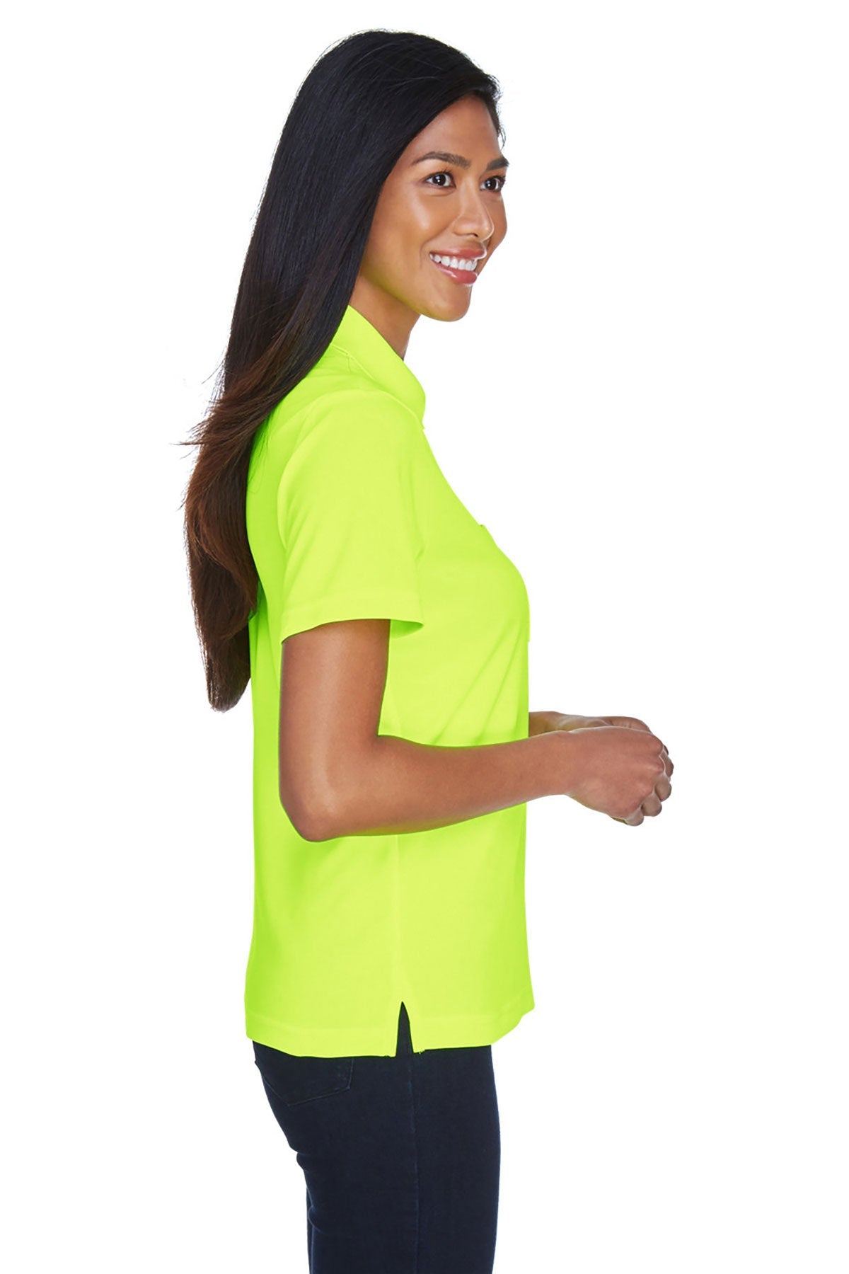 CORE365 Ladies Origin Performance Piqué Custom Polos with Pocket, Safety Yellow