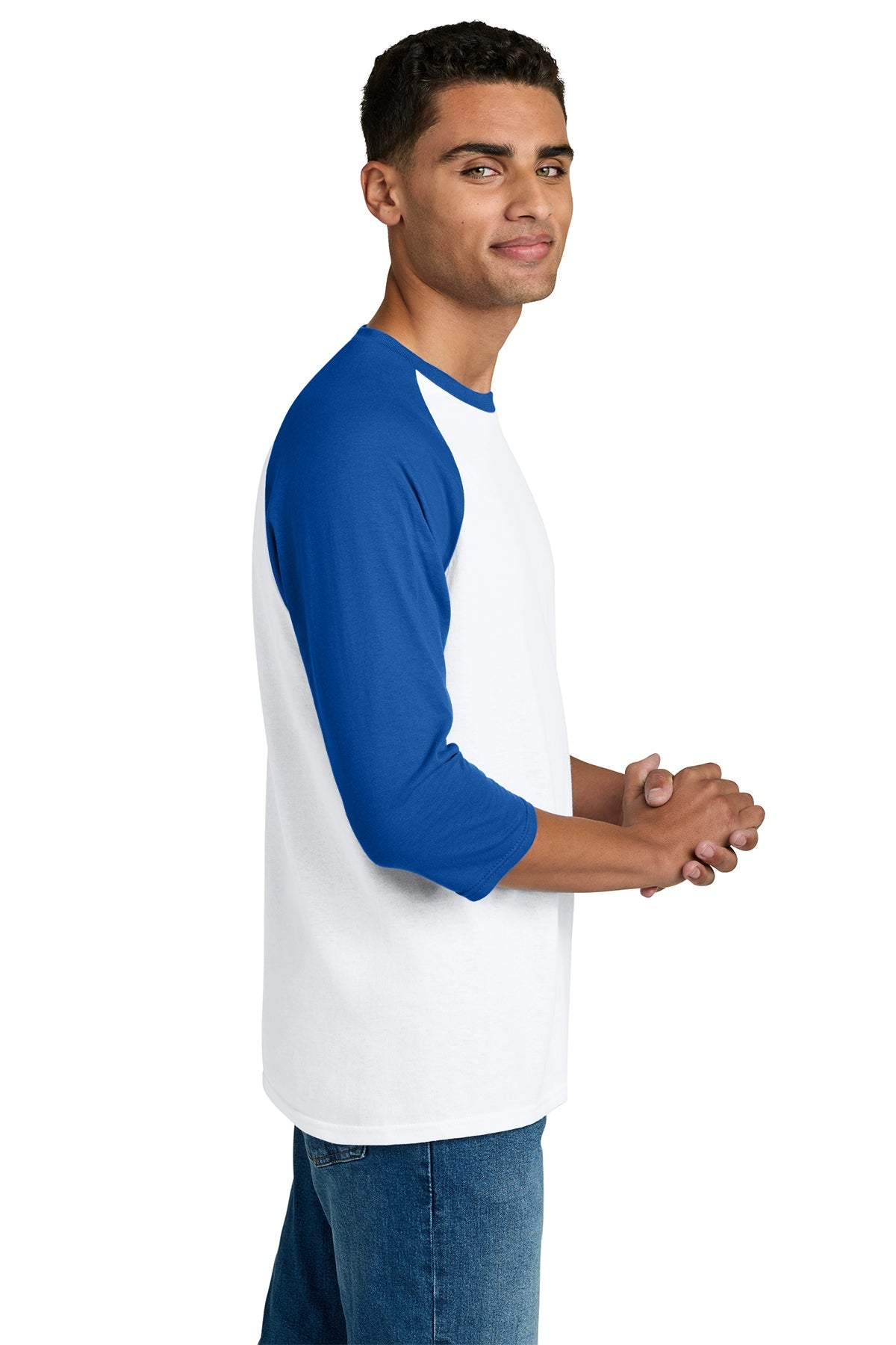 gildan heavy cotton 3 4 sleeve raglan t shirt 5700 white/ royal