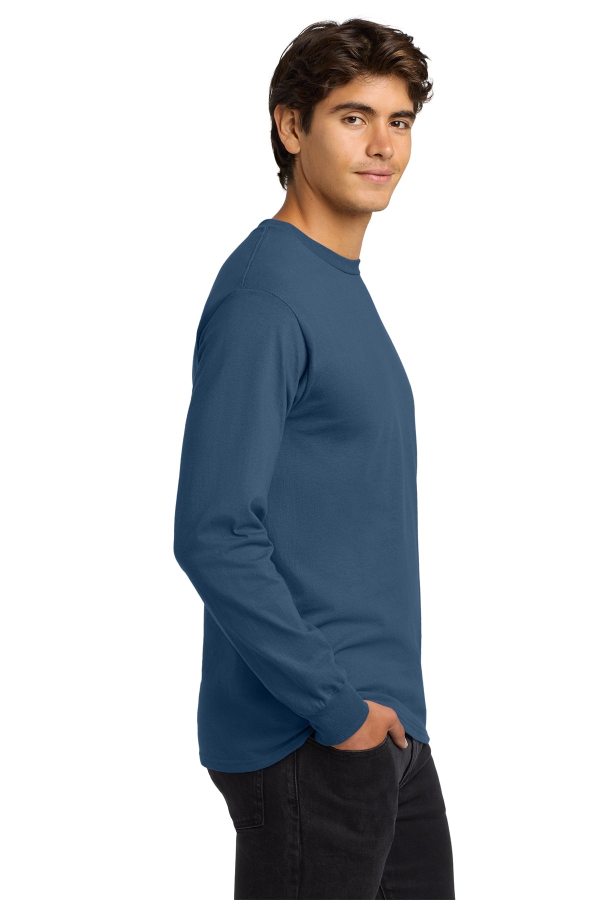 Gildan Ultra Cotton Long Sleeve T Shirt Indigo Blue [Benjamin and Company]