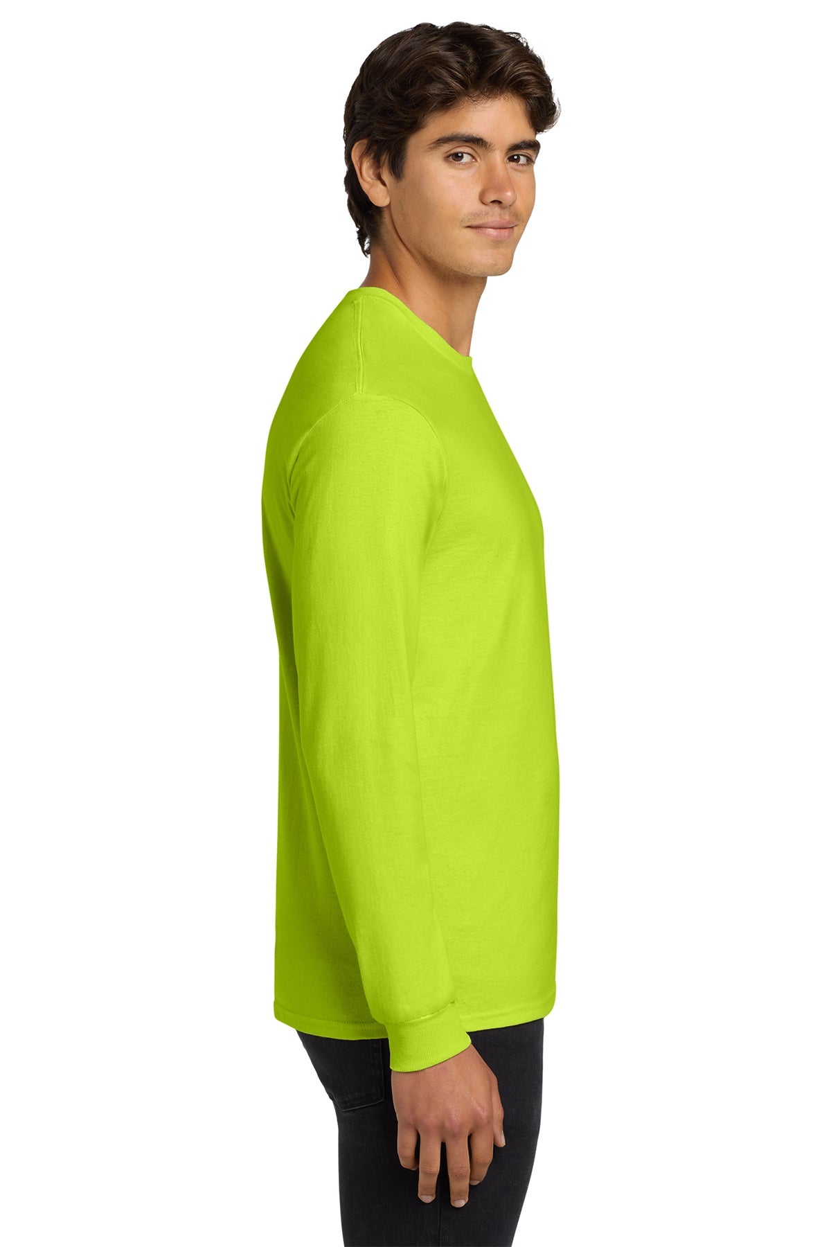 gildan ultra cotton long sleeve t shirt g2400 safety green