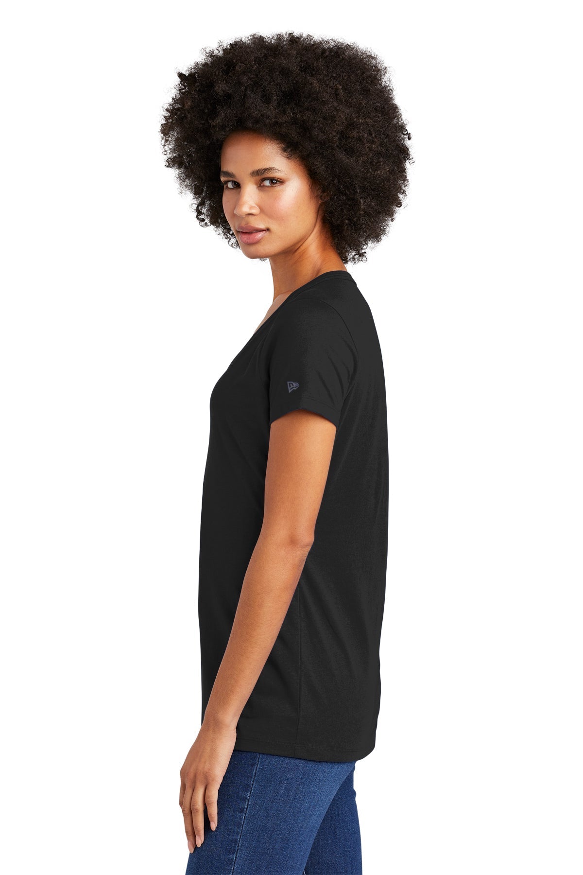 New Era Ladies Heritage Blend V-Neck Custom Printed Tee's, Black [Stratolaunch]