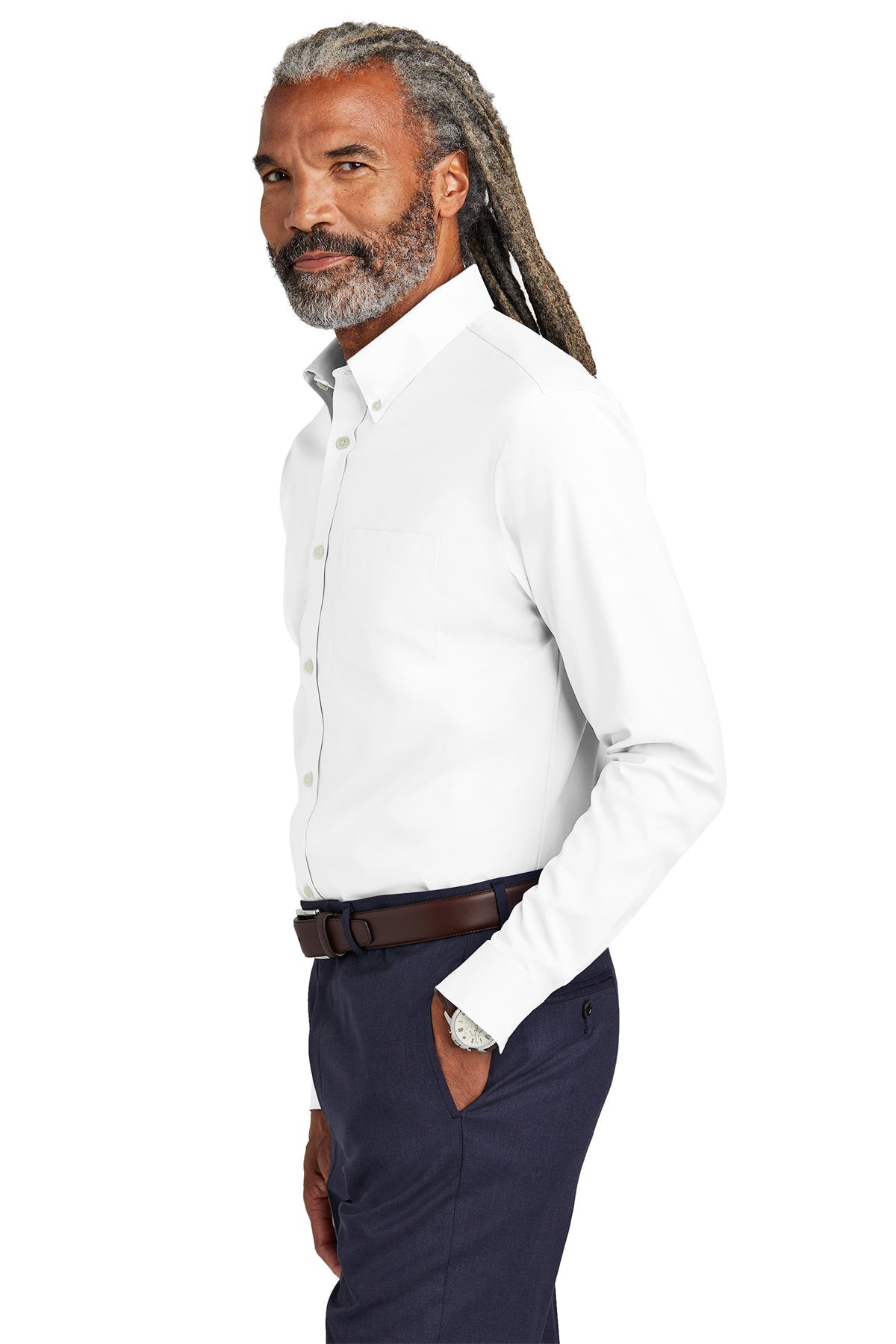 Brooks Brothers Tall Wrinkle-Free Stretch Pinpoint Custom Shirts, White [GuidePoint Security]