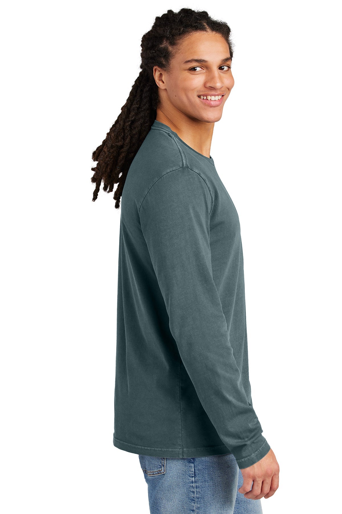 District Wash Long Sleeve Custom Tee's, Deep Steel Blue