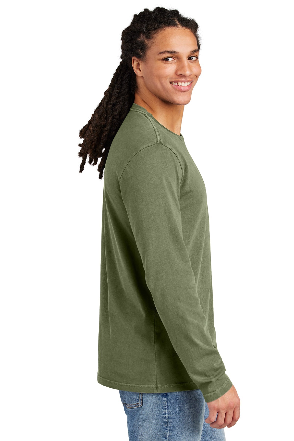 District Wash Long Sleeve Custom Tee's, Olive Drab Green