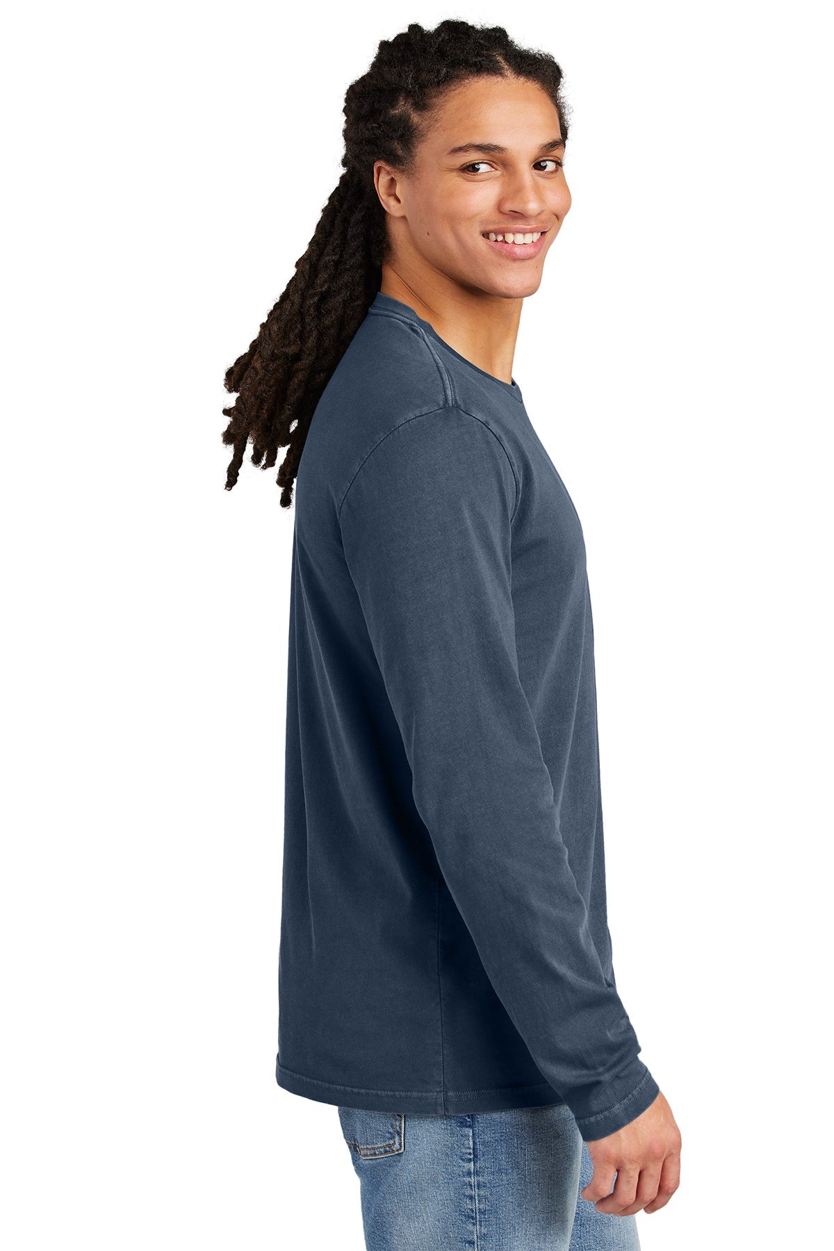 District Wash Long Sleeve Custom Tee's, True Navy