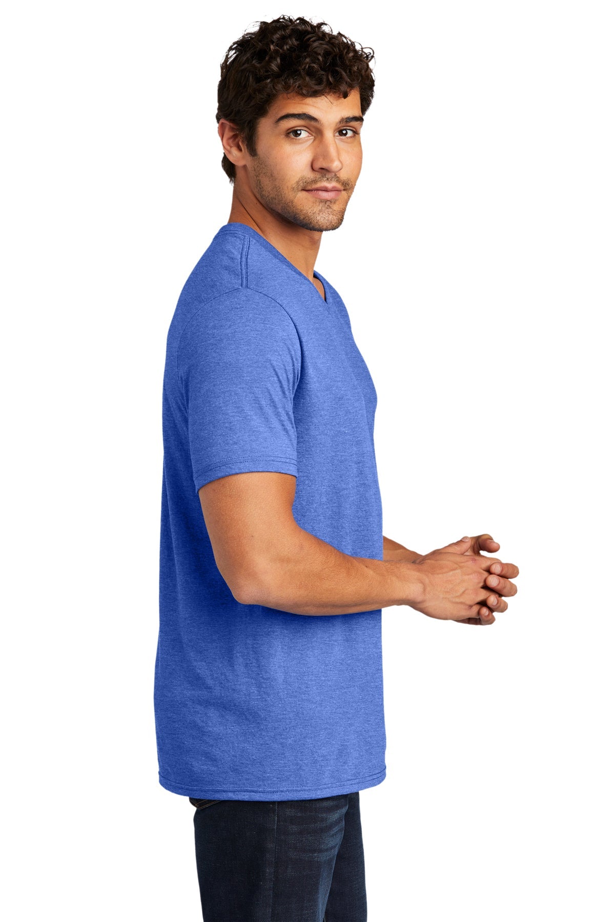 District Perfect Tri V-Neck Custom Tees, Royal Frost