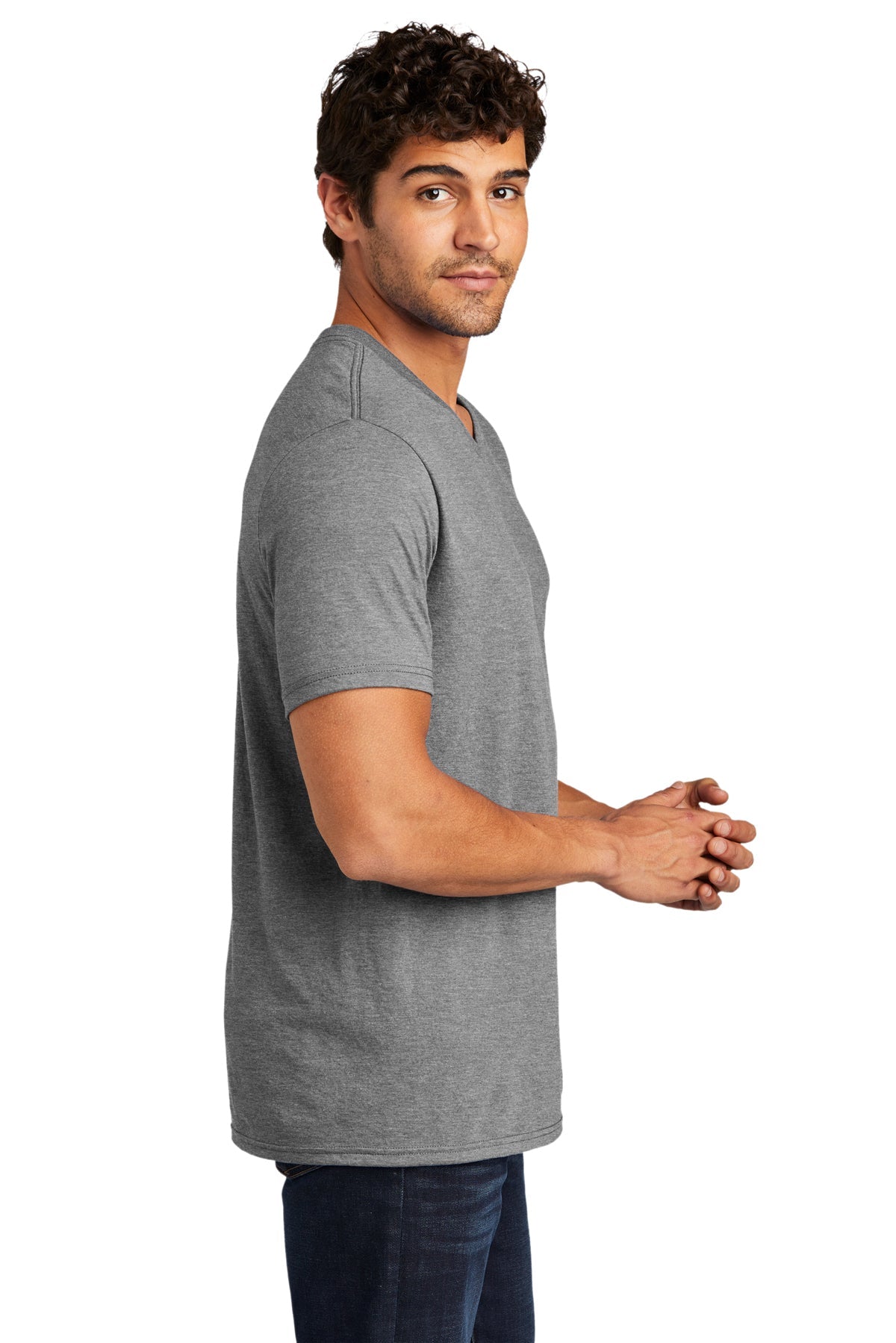 District Perfect Tri V-Neck Custom Tees, Grey Frost