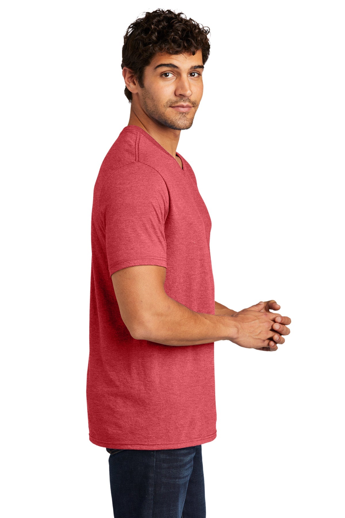 District Perfect Tri V-Neck Custom Tees, Red Frost