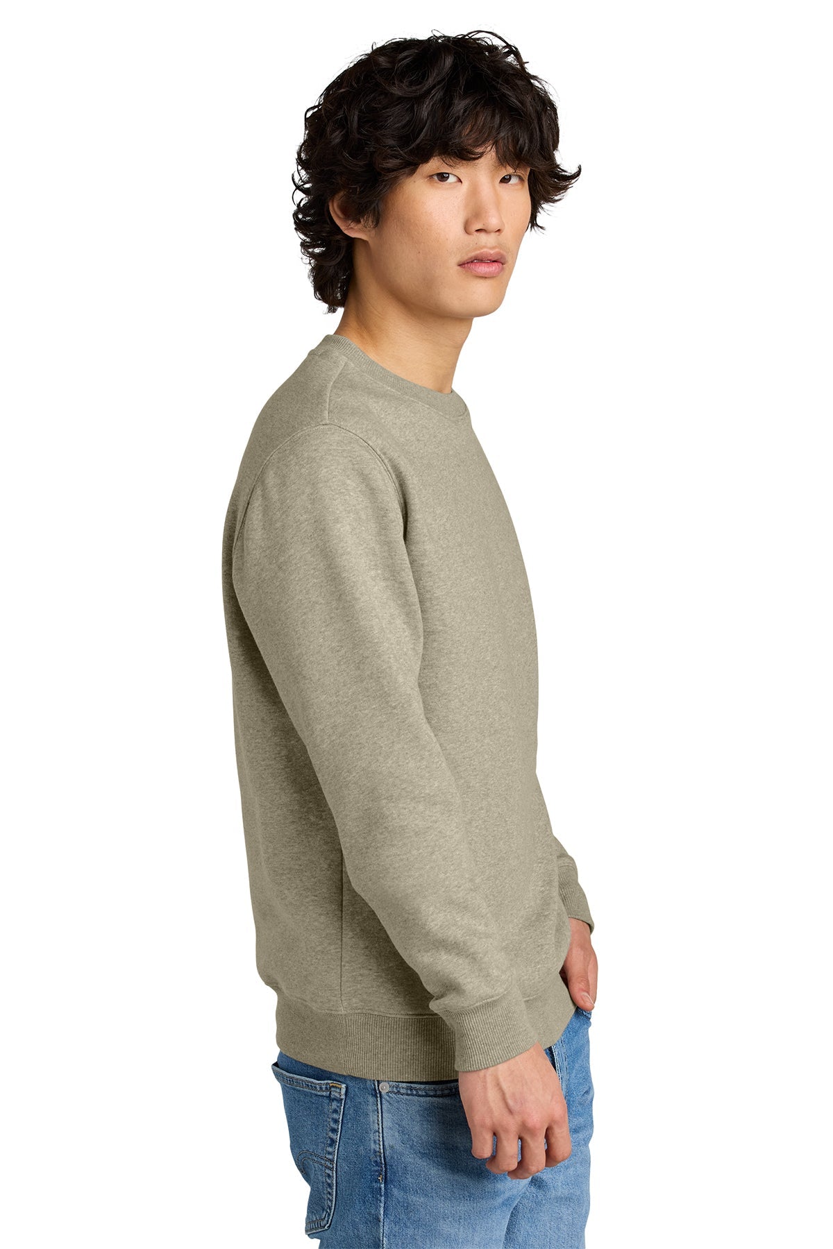 District Perfect Weight Fleece Custom Crews, Heathered Latte