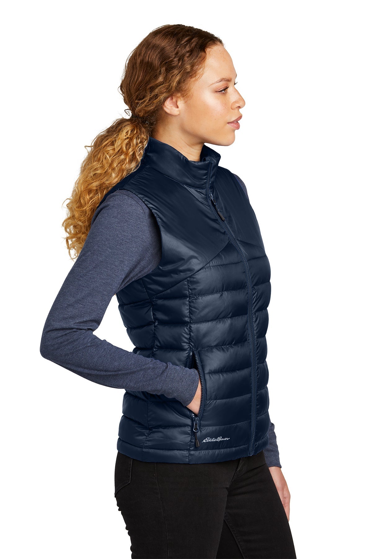 Eddie Bauer Ladies Customized Quilted Vests, River Blue Navy [Glazing Solutions]