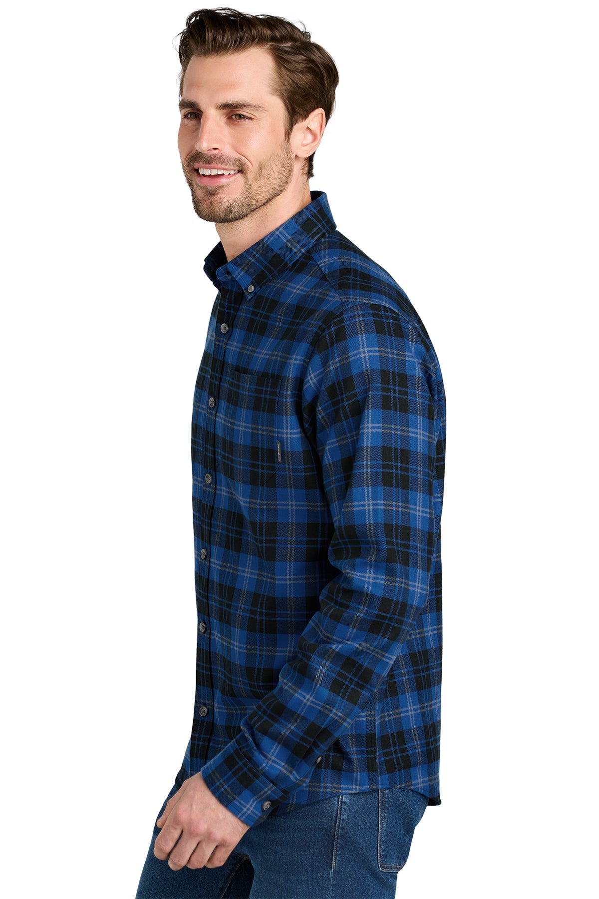 Eddie Bauer Long Sleeve Favorite Flannel Plaid Custom Shirts, Cobalt Tartan