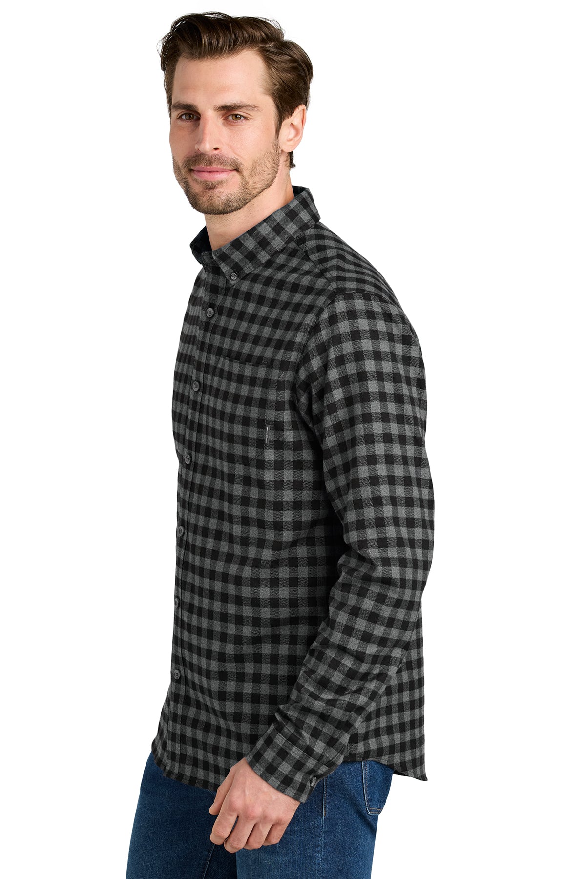 Eddie Bauer Long Sleeve Favorite Flannel Plaid Custom Shirts, Deep Black Mini Buffalo