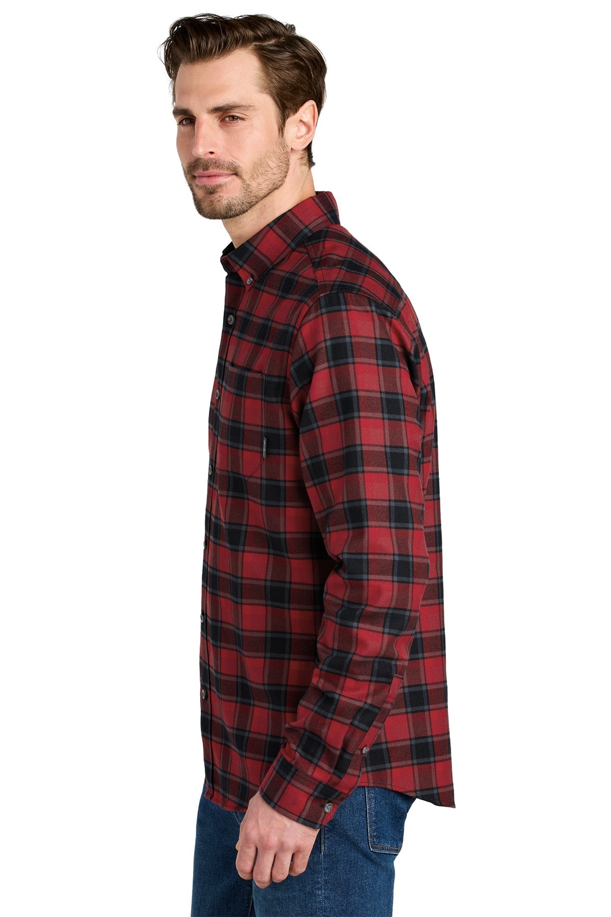 Eddie Bauer Long Sleeve Favorite Flannel Plaid Custom Shirts, Red Highland Plaid