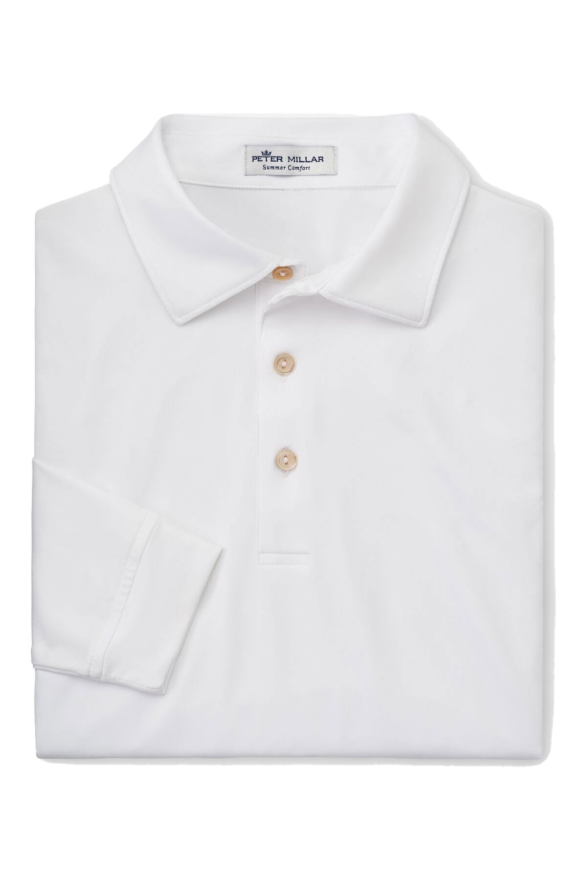 Peter Millar Performance Long Sleeve Branded Polos, White