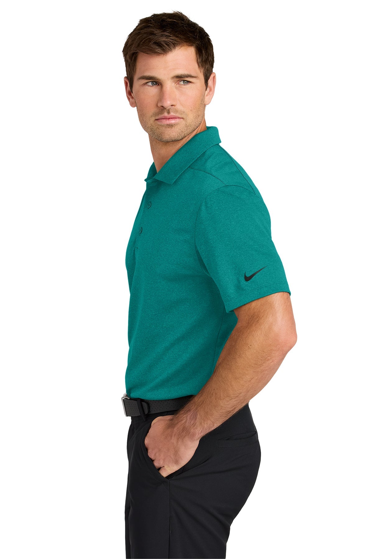 Nike Dri-FIT Smooth Heather Custom Polos, Bright Spruce Heather
