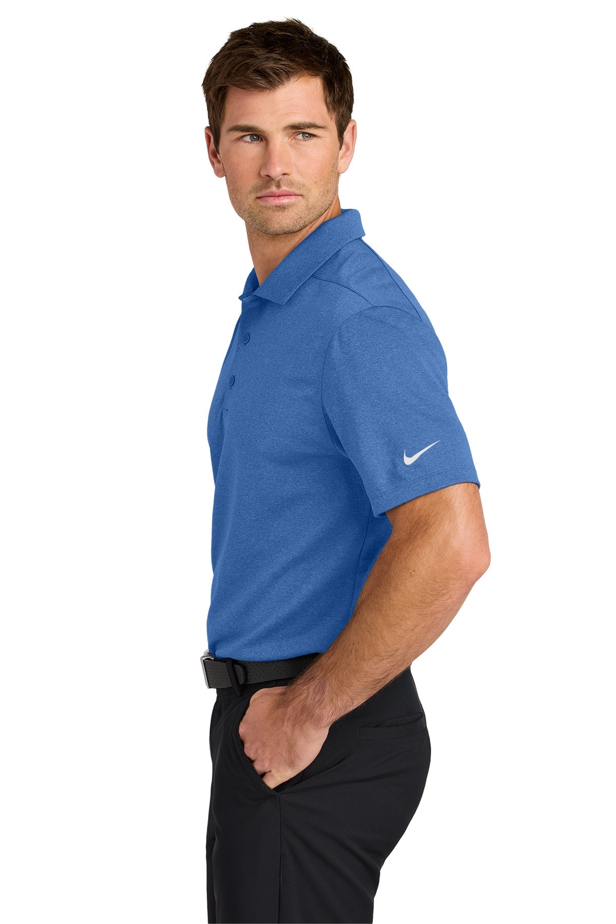 Nike Dri-FIT Smooth Heather Custom Polos, Game Royal Heather [TW Constructors]