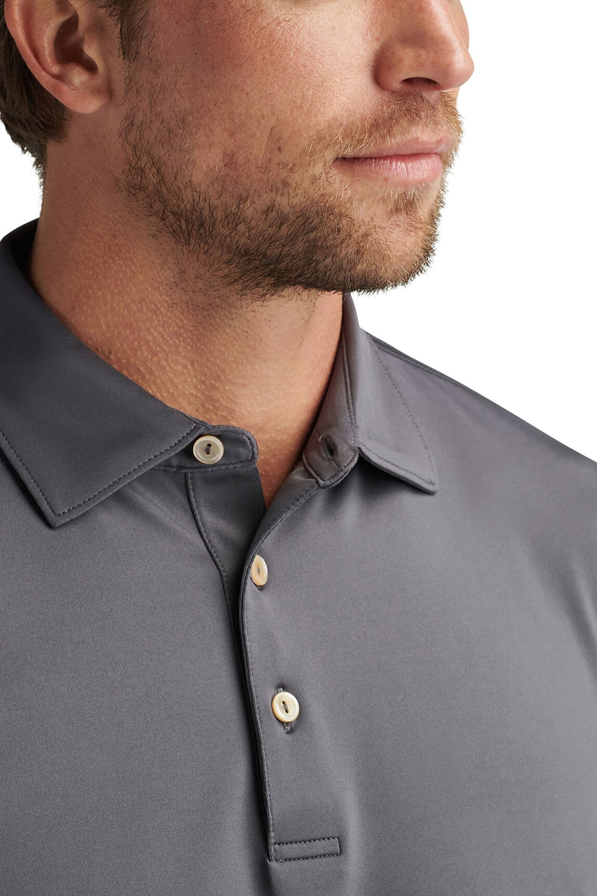 Peter Millar Mens Solid Performance Custom Polo Self Collar, Iron [Fire Solutions]