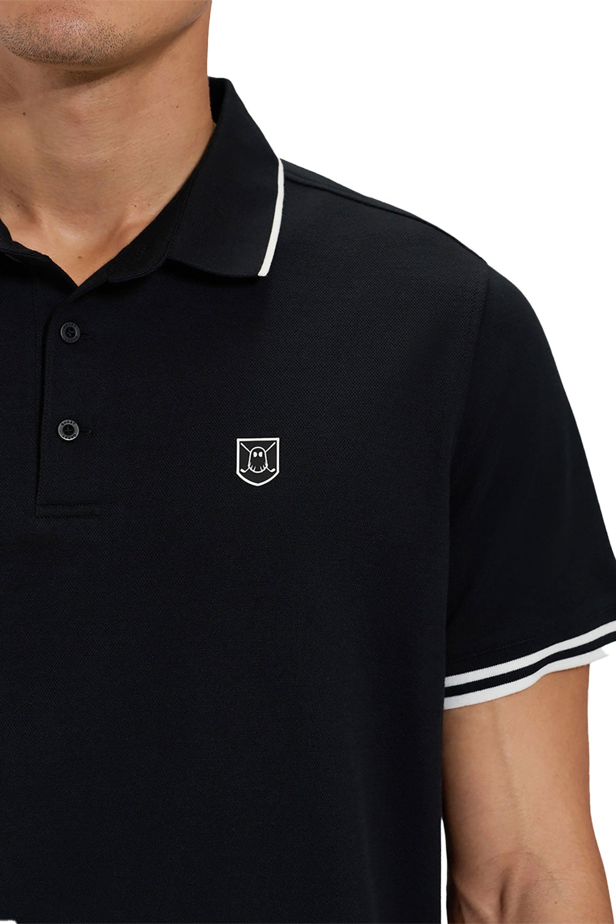Ghost Golf Spectator Tipped Collar Custom Polos, Black [PBLA Surveying INC]