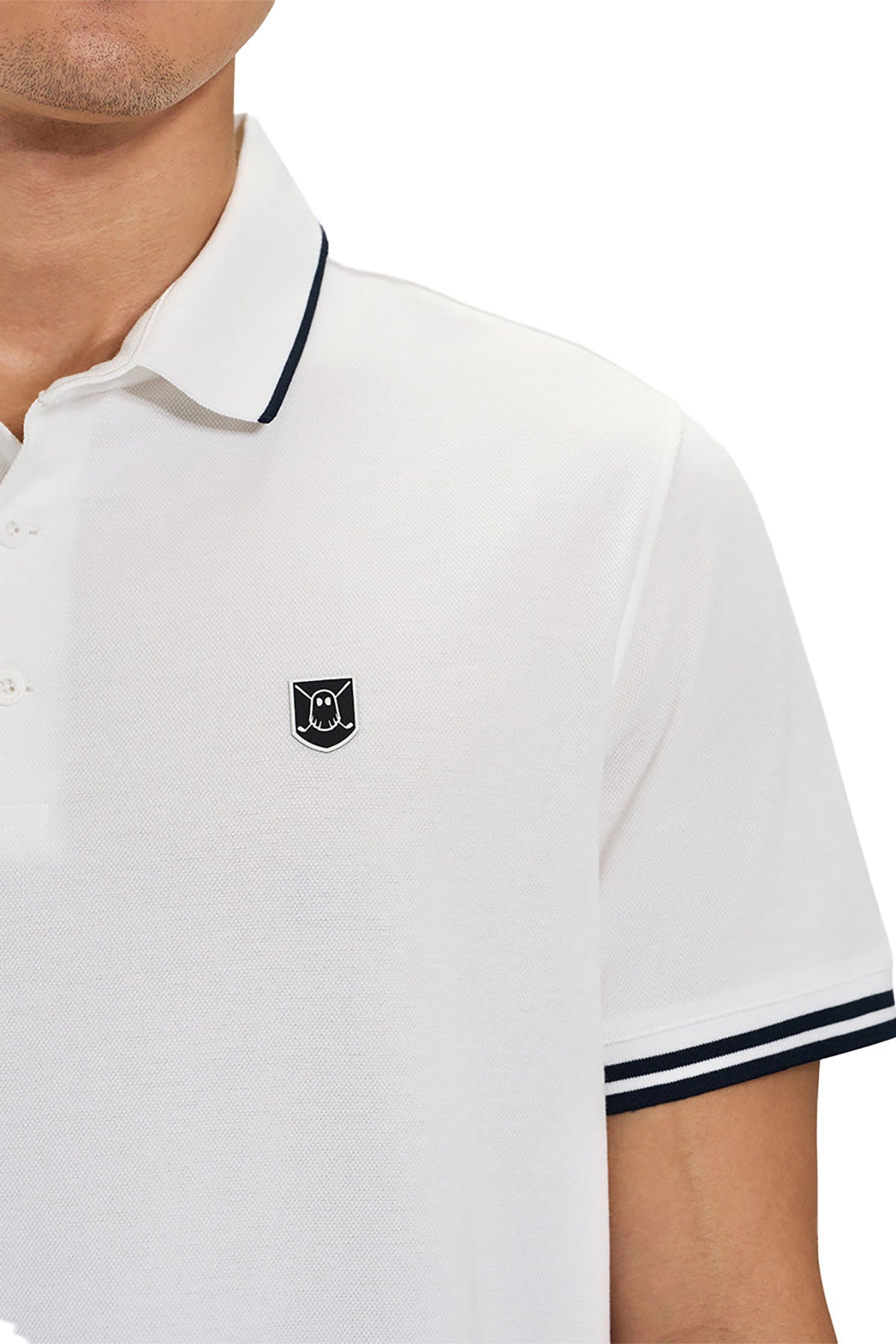 Ghost Golf Spectator Tipped Collar Custom Polos, White [Prive Haus]