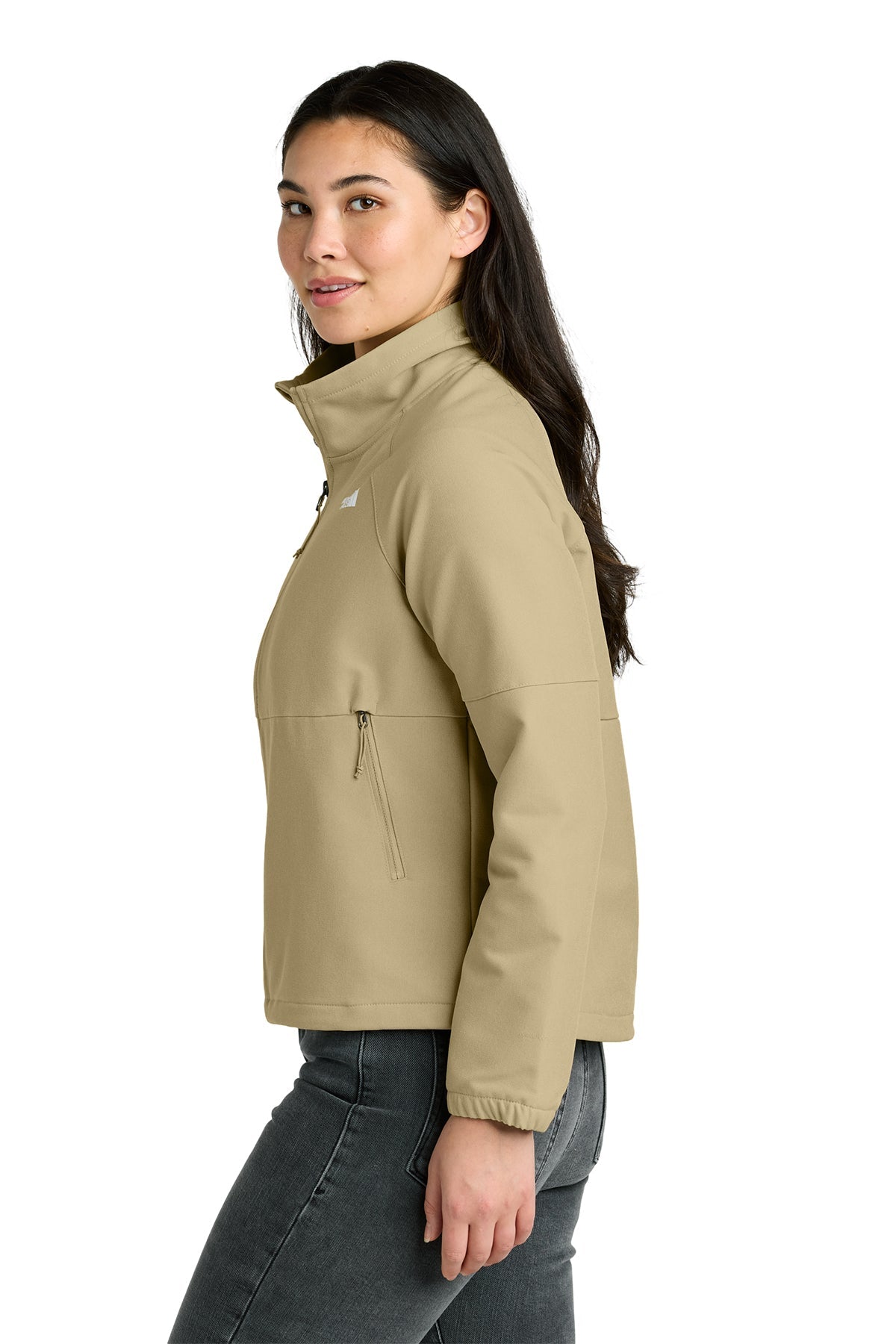 The North Face Womens Barr Lake Soft Shell Custom Jackets, Khaki Stone Dark Heather