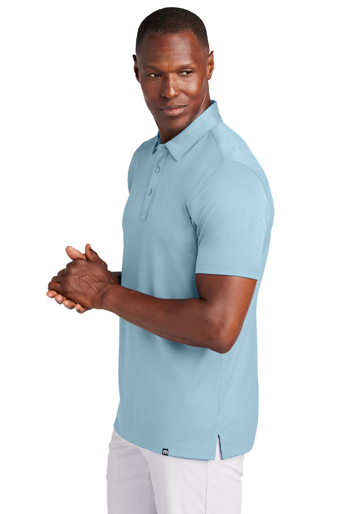 TravisMathew Cabana Solid Customized Polos, Light Denim Blue
